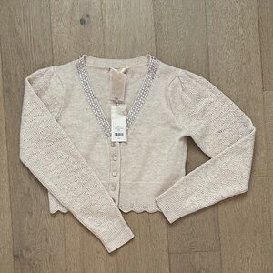 NWT love shack fancy brynner crop cardigan size small pebble